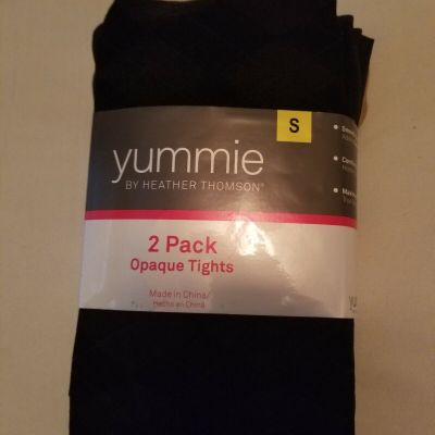 Women's Yummie Black & Check Opaque Tights By Heather Thomson 2-Pack Size Small